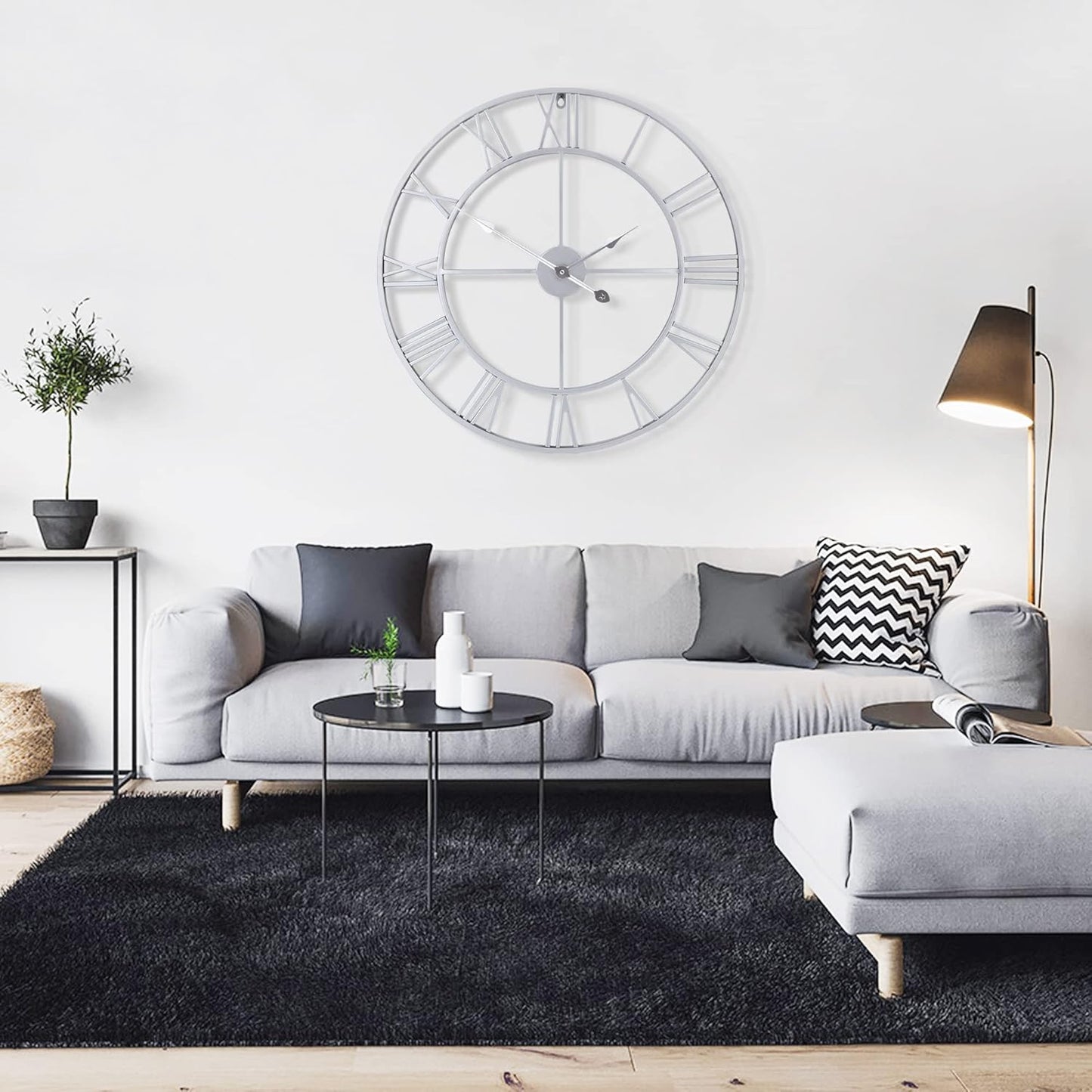 LEIKE 16" Large Wall Clocks Battery Operated, Round Modern Silent Non-Ticking Black Metal Wall Clock for Living Room Decor, Bedroom Kitchen (40cm Diameter, Black Roman Number)