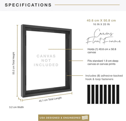 MCS Canvas Float Frames 8x10 Frame, Black Frame for Finished Canvases, Vertical & Horizontal Wall Hanging Frame with Adhesive for Canvas Paintings (1-Pack)