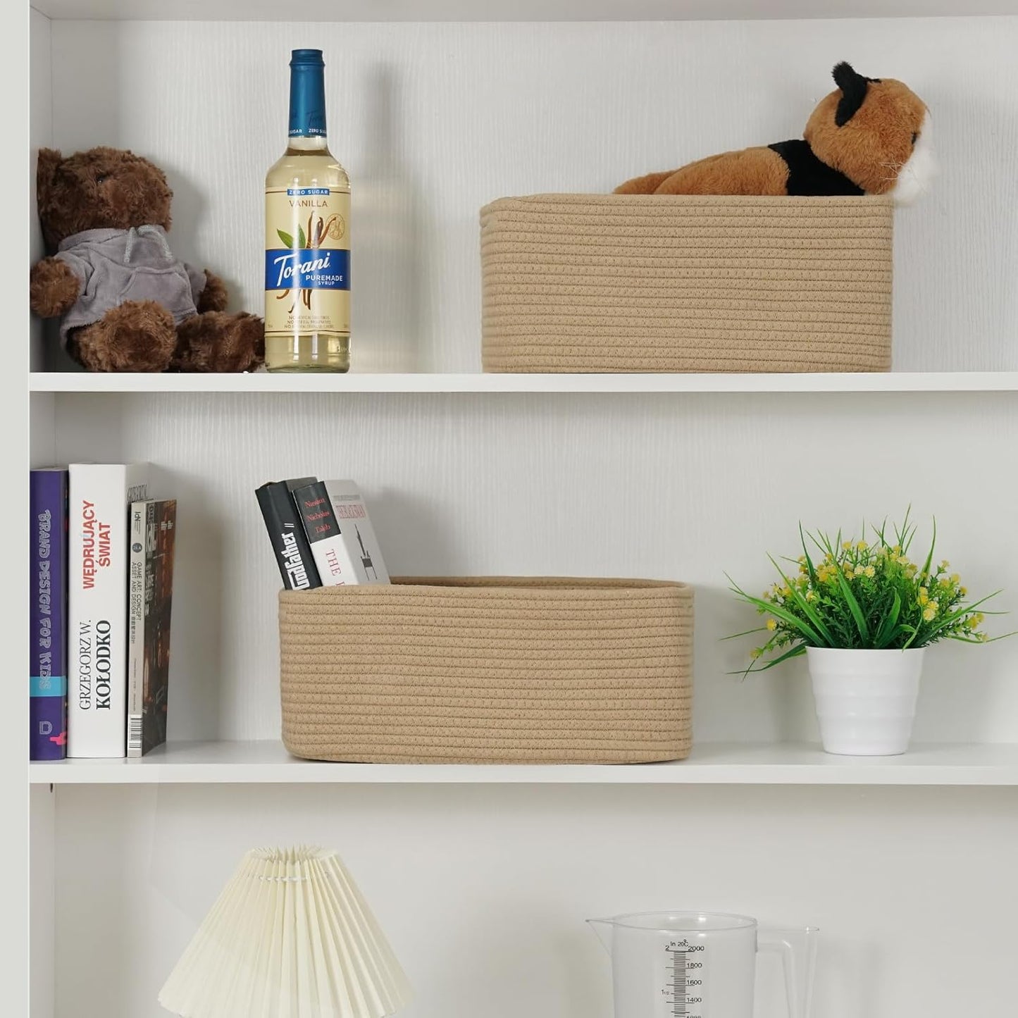 3-Pack Small Storage Baskets for Organizing | Woven Shelf Toy Basket | Rope Baskets for Gifts Empty | Closet Organizer Bins with Handles | Cube Decorative Box | 11.8×7.8×5.1” | Mixed brown