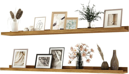White Floating Shelves for Wall Decor, Wall Mounted Wood Storage Shelf for Bedroom, Living Room, Bathroom, Kitchen, Nursery, Display Picture Ledge Shelf with Lip Set of 2-14 Inches, White