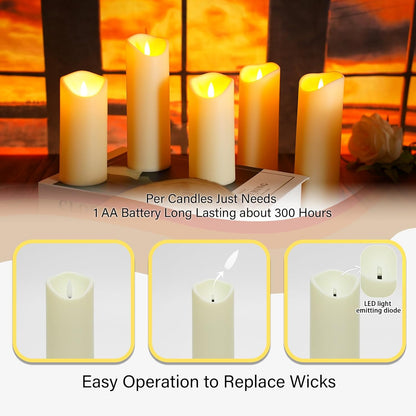 kakoya Flickering Flameless Candles Battery Operated with Remote and 2/4/6/8 H Timer Acrylic Led Pillar Candles Pack of 9 (appr D2.3"xH5.5"6.5"7.5")with Realistic 3D Wick Candles for Home Decor(White)