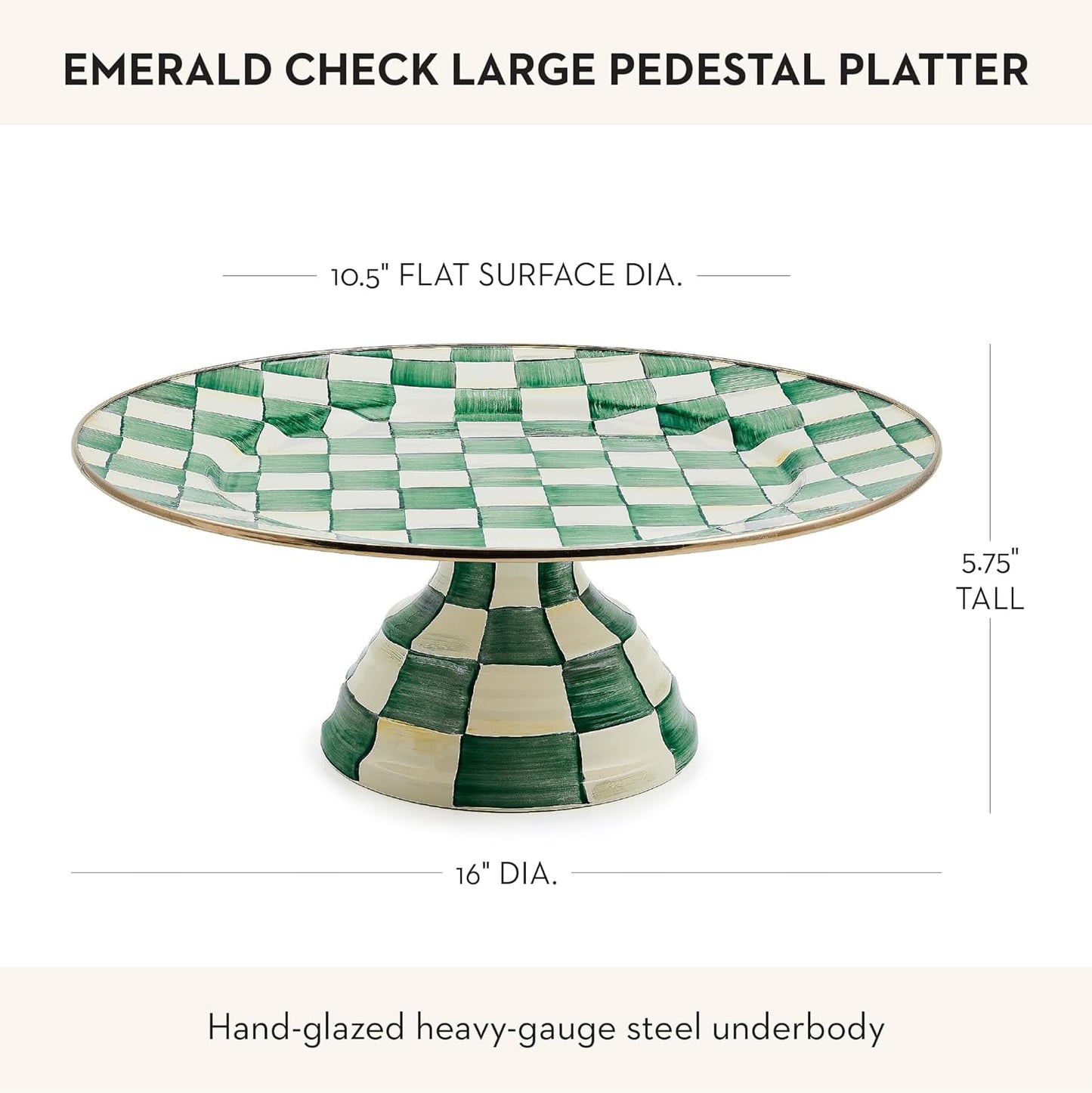 MACKENZIE-CHILDS Enamel Pedestal Serving Platter, Decorative Serving Dish for Food, Small, Black-and-White Courtly Check
