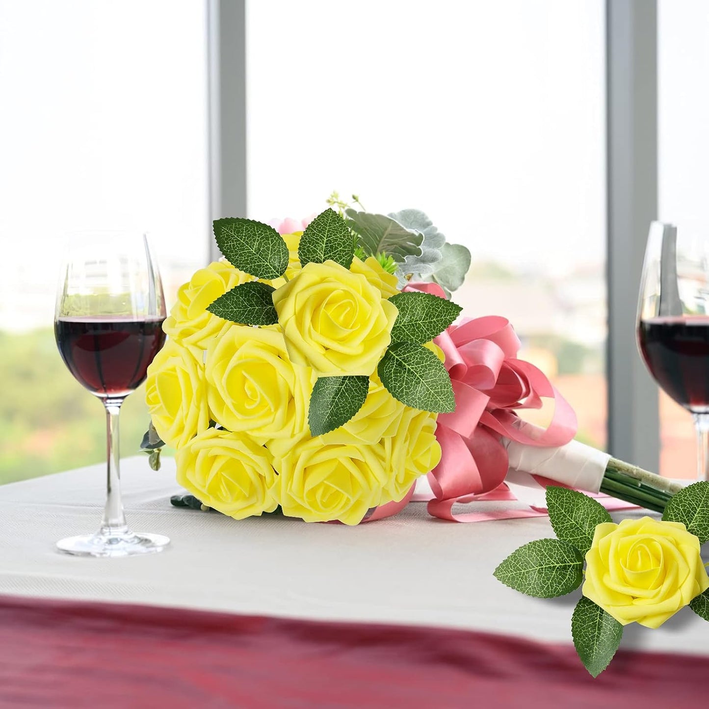 AmyHomie Artificial Flowers Dark Red Rose 25pcs Real Looking Fake Roses w/Stem for DIY Wedding Bouquets Centerpieces Arrangements Party Baby Shower Mothers Day Christmas Tree Decorations