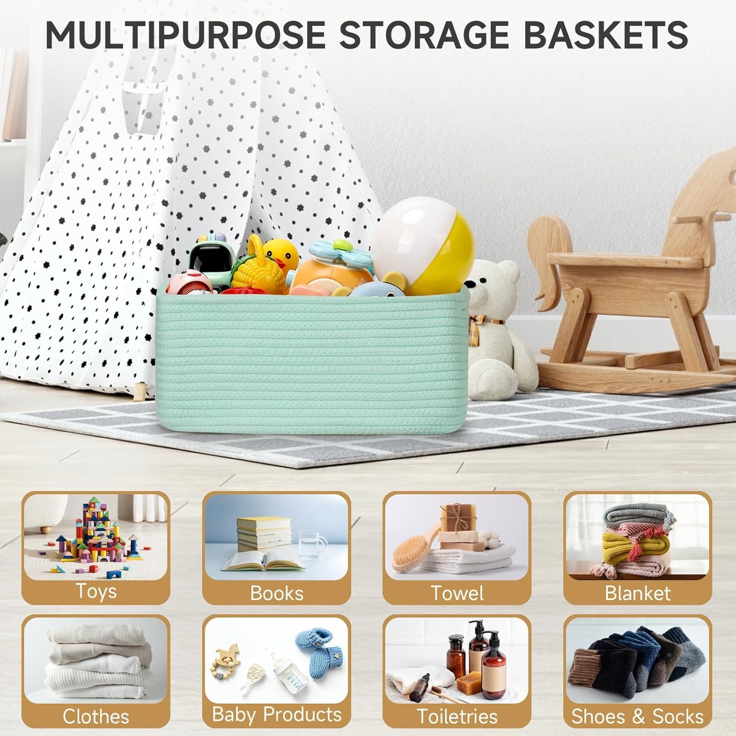 3-Pack Small Storage Baskets for Organizing | Woven Shelf Toy Basket | Rope Baskets for Gifts Empty | Closet Organizer Bins with Handles | Cube Decorative Box | 11.8×7.8×5.1” | Mixed brown