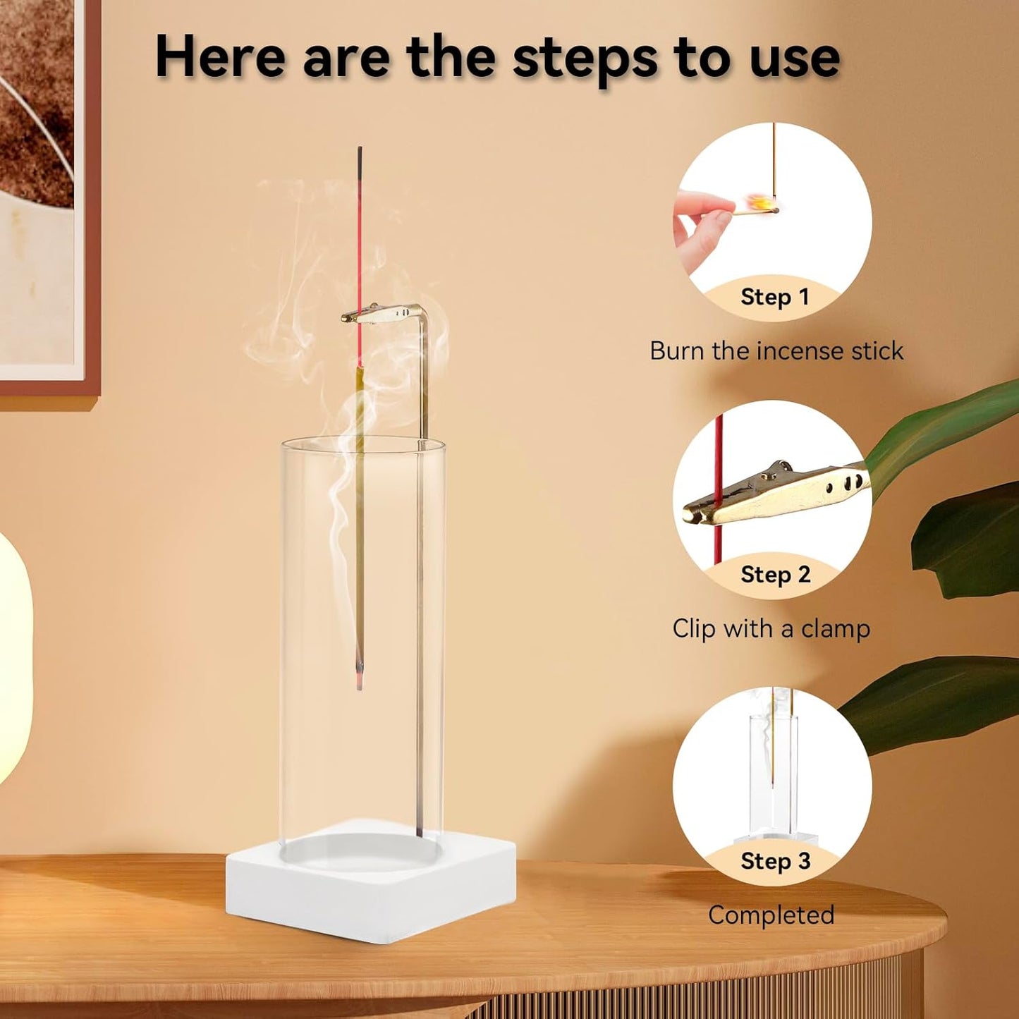 1 Pack Incense Holder for Sticks, Insence-Stick Holder Ash Catcher with Removable Glass [Anti-Ash Flying], Mess-Free Incense Burner Holder, Perfect for Meditation Yoga Relaxation, Home Decor