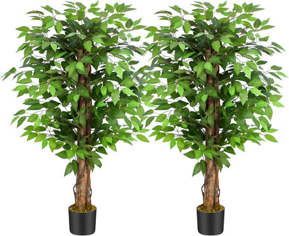 7ft Large Ficus Artificial Trees with Natural Curved Trunks, 84" Tall Lush Faux Tree for Home Decor Indoor, Green Lifelike Fake Ficus Tree Artificial Plants in Pot