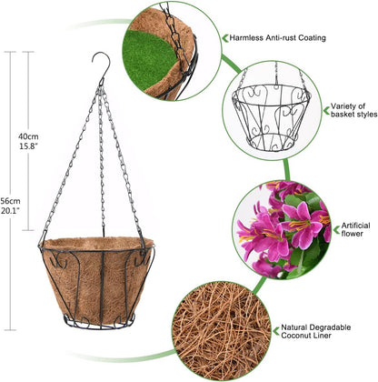 INQCMY Artificial Fake Hanging Plants Flowers Basket for Spring Summer Outdoor Outside Porch Decoration,UV Resistant Faux Silk Violet in Planter for Home Patio Balcony Garden Yard Decor(Red)