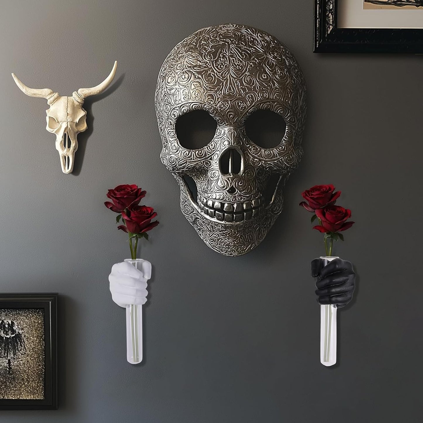 2 Pieces Wall Sculptures, Hands Vase Home Decor, Wall Mount Art Sculpture, Unique Wall Art Statue, Funky Flower Vase Decorations, Modern Eclectic Hanging Decor,Hands Statue (Black)