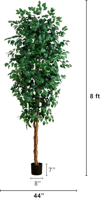 Nearly Natural 4ft Triple Trunk Ficus Silk Tree with Natural Wood Trunks and Dense Foliage, Mid-Size Faux Floor Plant for Home and Office
