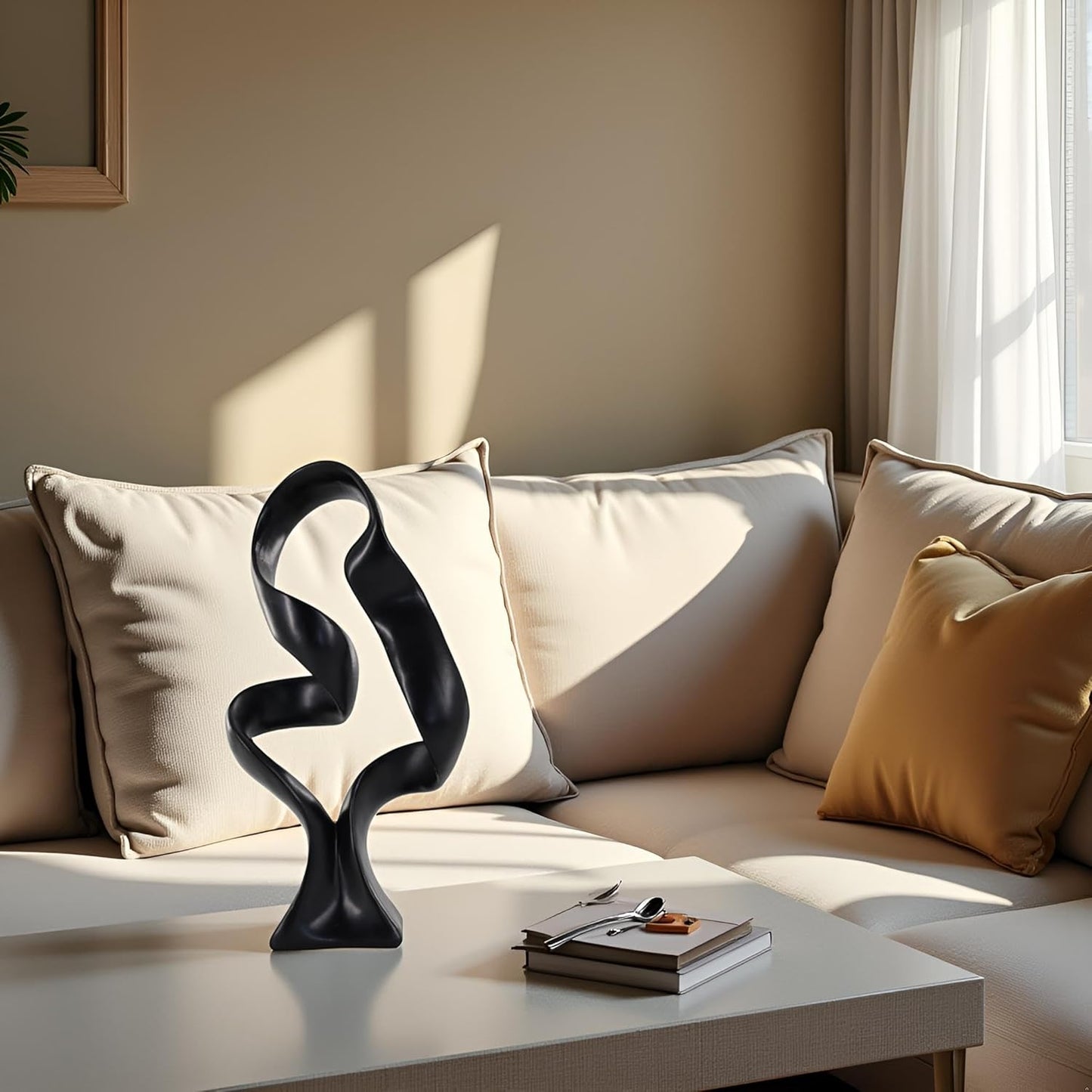 10" Modern Abstract Ribbon Decorative Sculpture, Knot Sculptures,Home Decor,Coffee Table Statues,Dining Living Room Desk Decor（White）