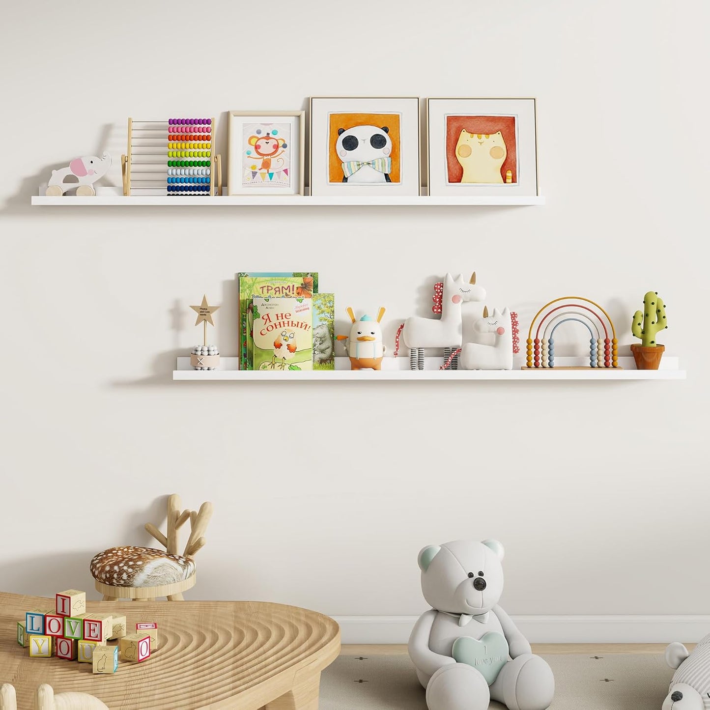 Dreamland Picture Ledge Shelf for Wall, Floating Shelves Set of 2, 48 Inch Long Floating Shelves with Lip for Living Room, Bedroom, Bathroom, Kitchen, White