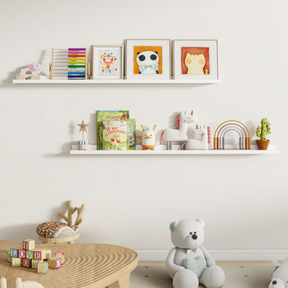 Dreamland Picture Ledge Shelf for Wall, Floating Shelves Set of 2, 48 Inch Long Floating Shelves with Lip for Living Room, Bedroom, Bathroom, Kitchen, White