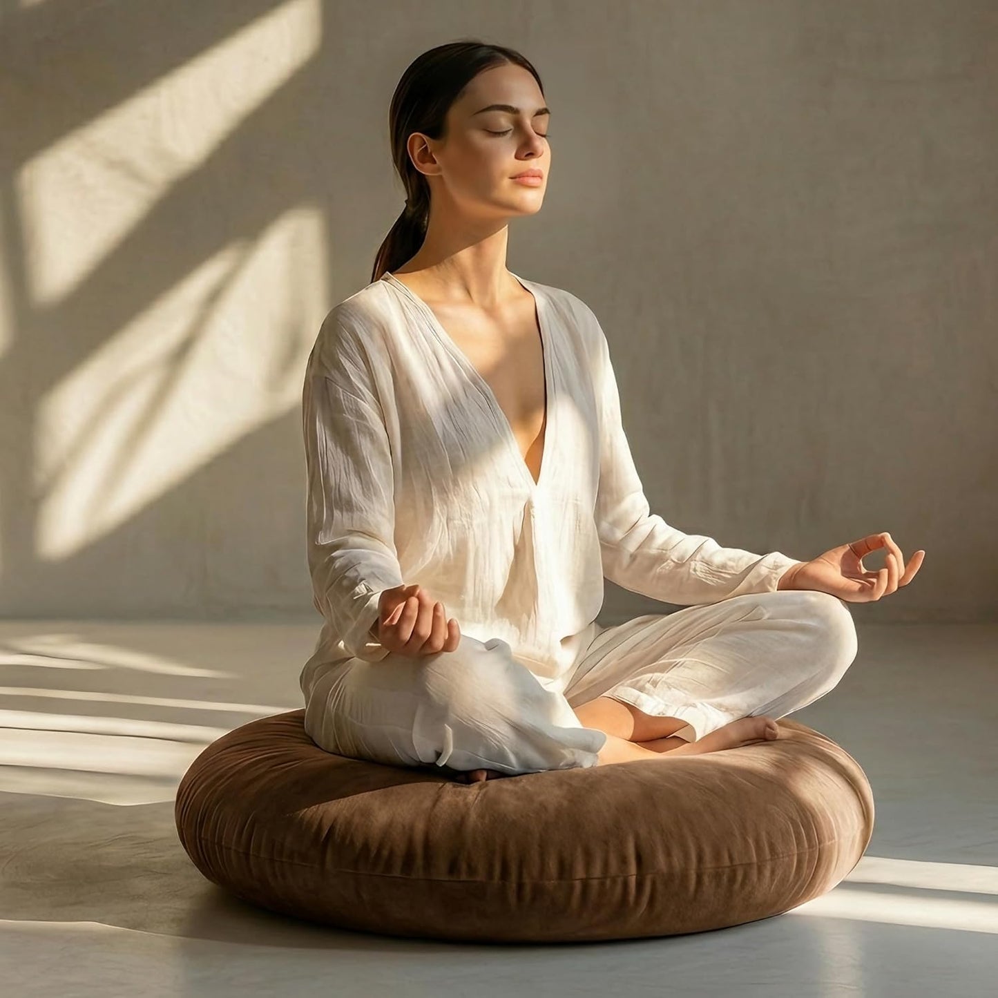 Codi Large Meditation Cushions – Round Floor Pillows for Adults with Removable Washable Cover, Soft and Supportive Floor Cushion for Yoga, Seating and Dog Bed, 32 inch - Grey