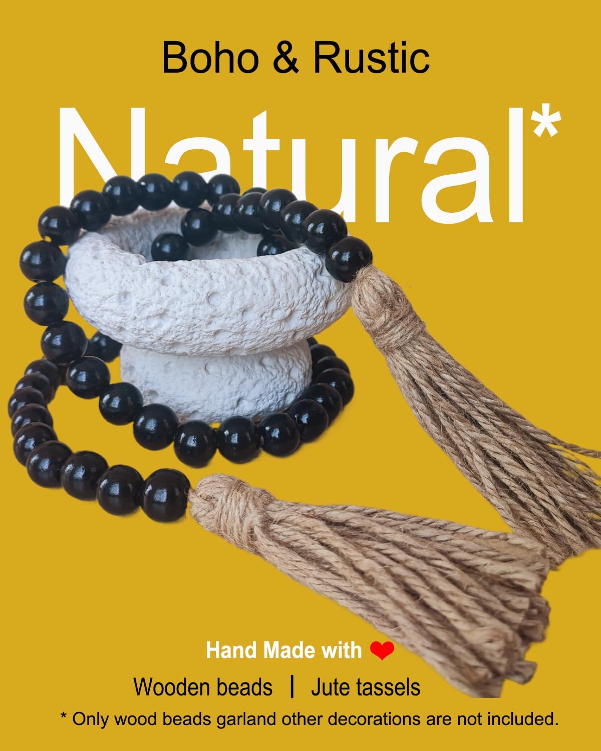 Boho Decor Wood Beads Garland Farmhouse Wall Hanging Decorations Natural Wooden Bead Tassel Decorative for Coffee Table Christmas and Prayer (Nature, 58")