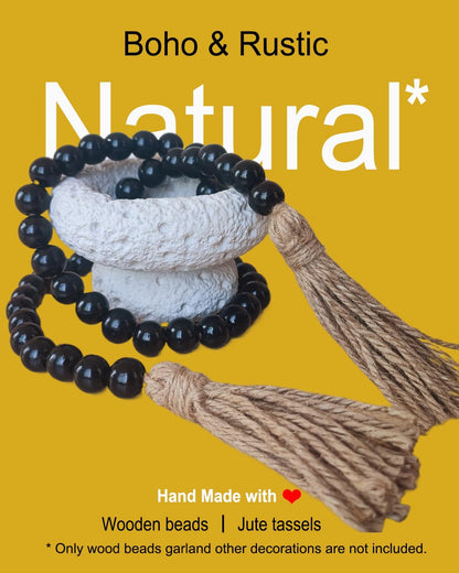 Boho Decor Wood Beads Garland Farmhouse Wall Hanging Decorations Natural Wooden Bead Tassel Decorative for Coffee Table Christmas and Prayer (Nature, 58")