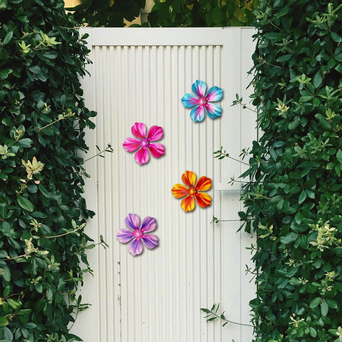 Giyyomtr Metal Flowers Wall Decor - 4pcs 6.2'' Metal Wall Art Hanging Decorations for Outdoor Fence Garden Yard Patio Exterior Wall Decor