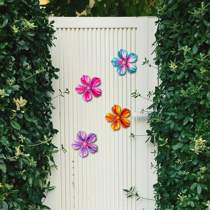 Giyyomtr Metal Flowers Wall Decor - 4pcs 6.2'' Metal Wall Art Hanging Decorations for Outdoor Fence Garden Yard Patio Exterior Wall Decor