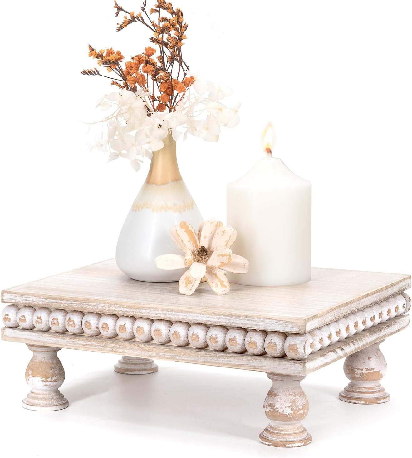 EOSAHR Pine Wood Display Riser – Boho Pedestal Stand for Home Decor, Showcasing Apartment Essentials, Perfume Tray or Coffee Table Accents – Modern Farmhouse Decor(Old Black)