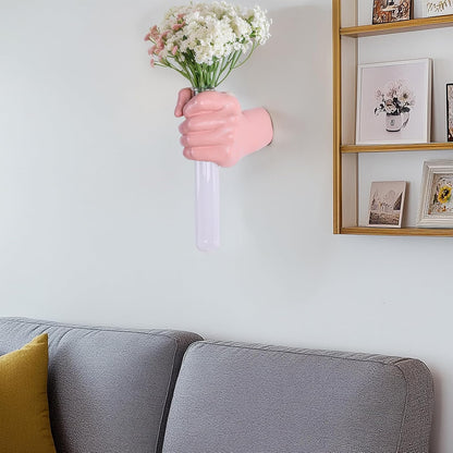 Gold Wall Sculptures, Hand Vases Home Decor, Wall Mount Art Sculpture, Unique Wall Art Statue, Funky Flower Vase Decorations, Modern Eclectic Hanging Decor,Glass Test Tube Vase