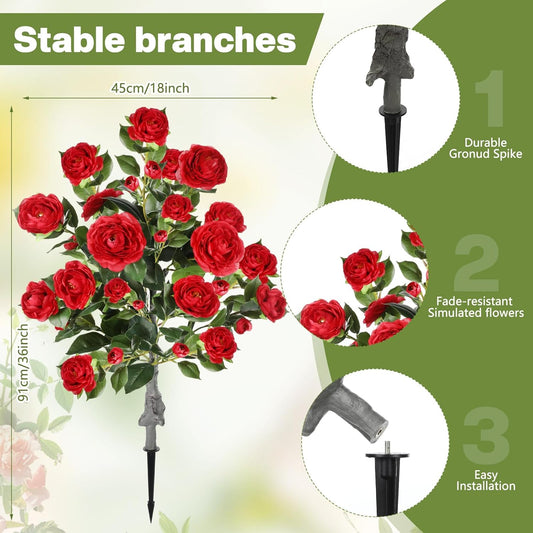 Lunmon 2 Pack 3ft Artificial Camellia Plants Tree 36" Faux Camellia Flower with Spike UV Resistant Realistic Fake Floral Blooming Bush for Indoor Outdoor Front Door Porch Backyard Garden, Purple