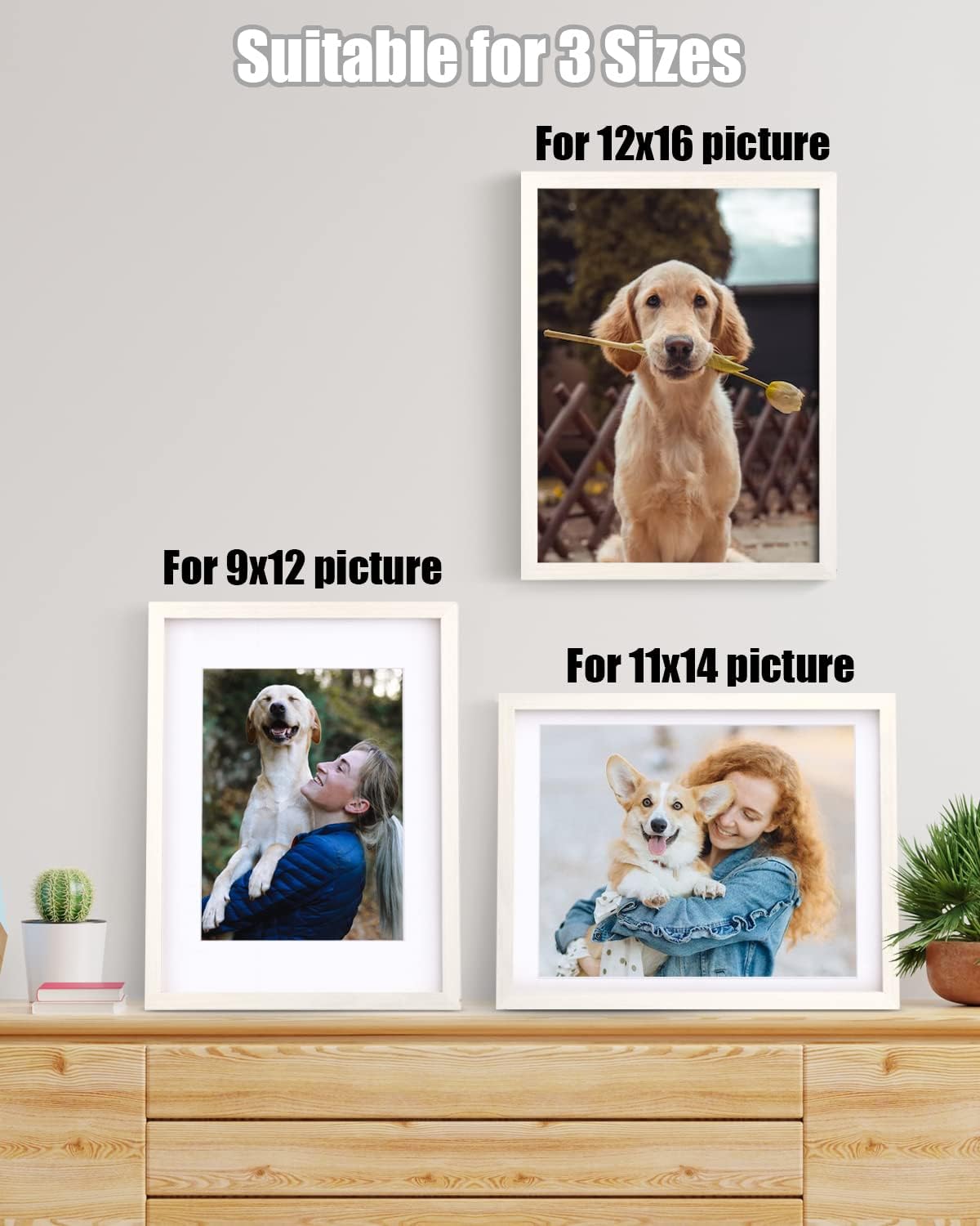 Egofine 12x16 Picture Frame Black, Covered by Plexiglass Made of Solid Wood, Display Pictures 9x12 and 11x14 with Mat or 12x16 Without Mat, for Wall Mounting Photo Frame - Colors A
