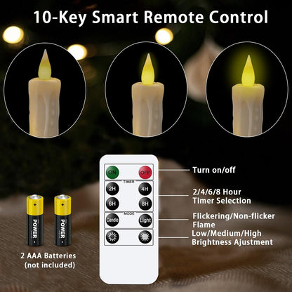 KSWING Upgraded Real Wax Short LED Flameless Taper Candles with Remote, 6 PCS White Candlesticks Battery Operated 3D Flickering - 6" Realistic Fake Candle Sticks for Home/Wedding/Fireplace Xmas Decor