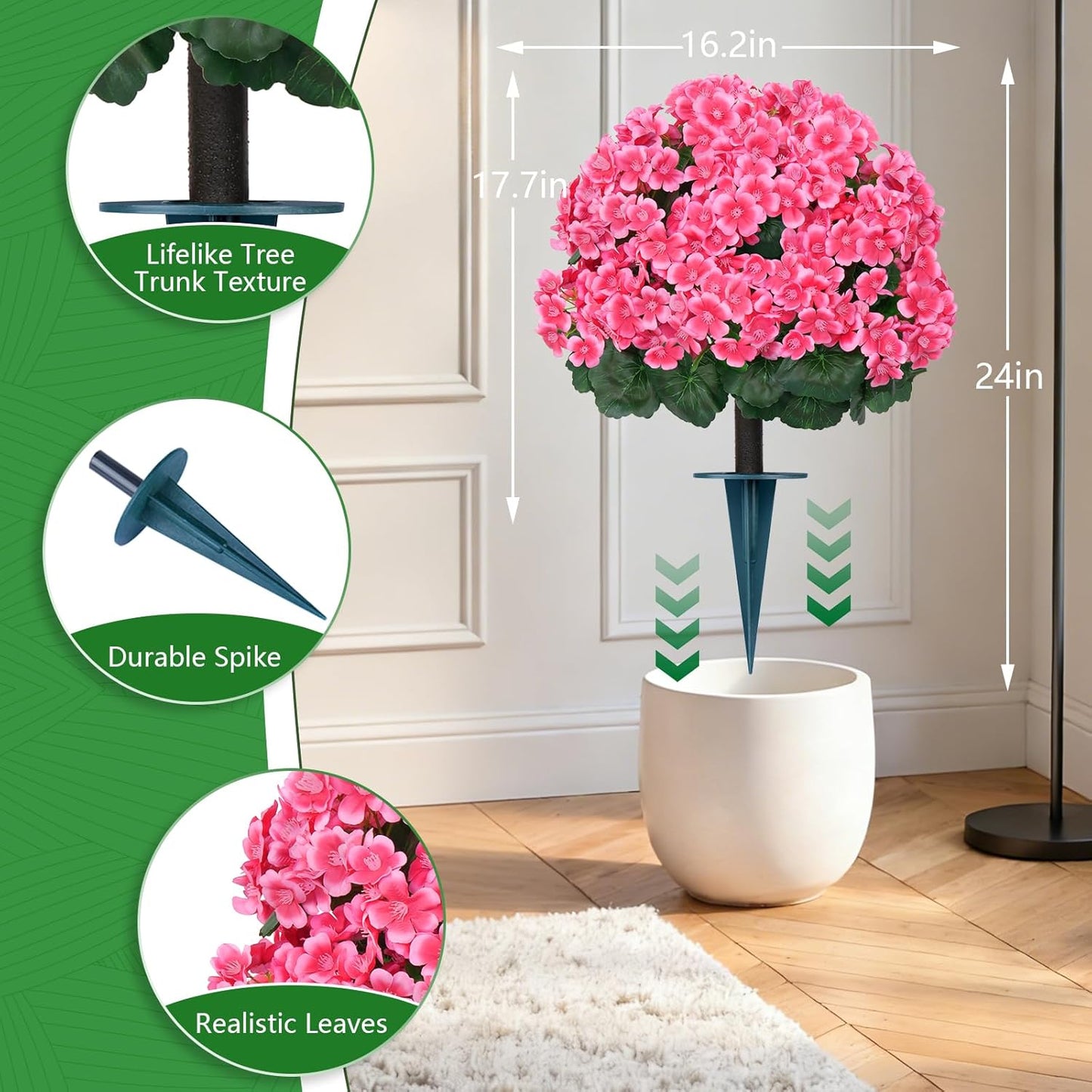 2Pack 4FT Artificial Bougainvillea Topiary Trees for Outdoor, Fake Silk Flowers Plants Bushes with Ground Spike, Faux UV Resistant Shurbs Trees for Outside,Front Porch,Patio,Balcony Decor