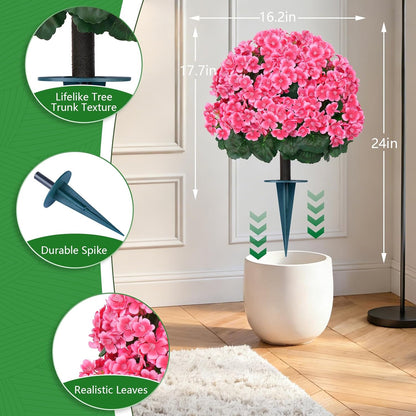 2Pack 4FT Artificial Bougainvillea Topiary Trees for Outdoor, Fake Silk Flowers Plants Bushes with Ground Spike, Faux UV Resistant Shurbs Trees for Outside,Front Porch,Patio,Balcony Decor