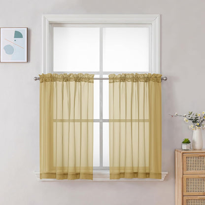 Chyhomenyc Sheer White Valances for Windows 2 Pack, Small Window Curtains for Living Room Bathroom Cafe Laundry Basement, Modern Top Dual Rod Pocket Voile Curtain, 42W x 14L inches, White - Colors C