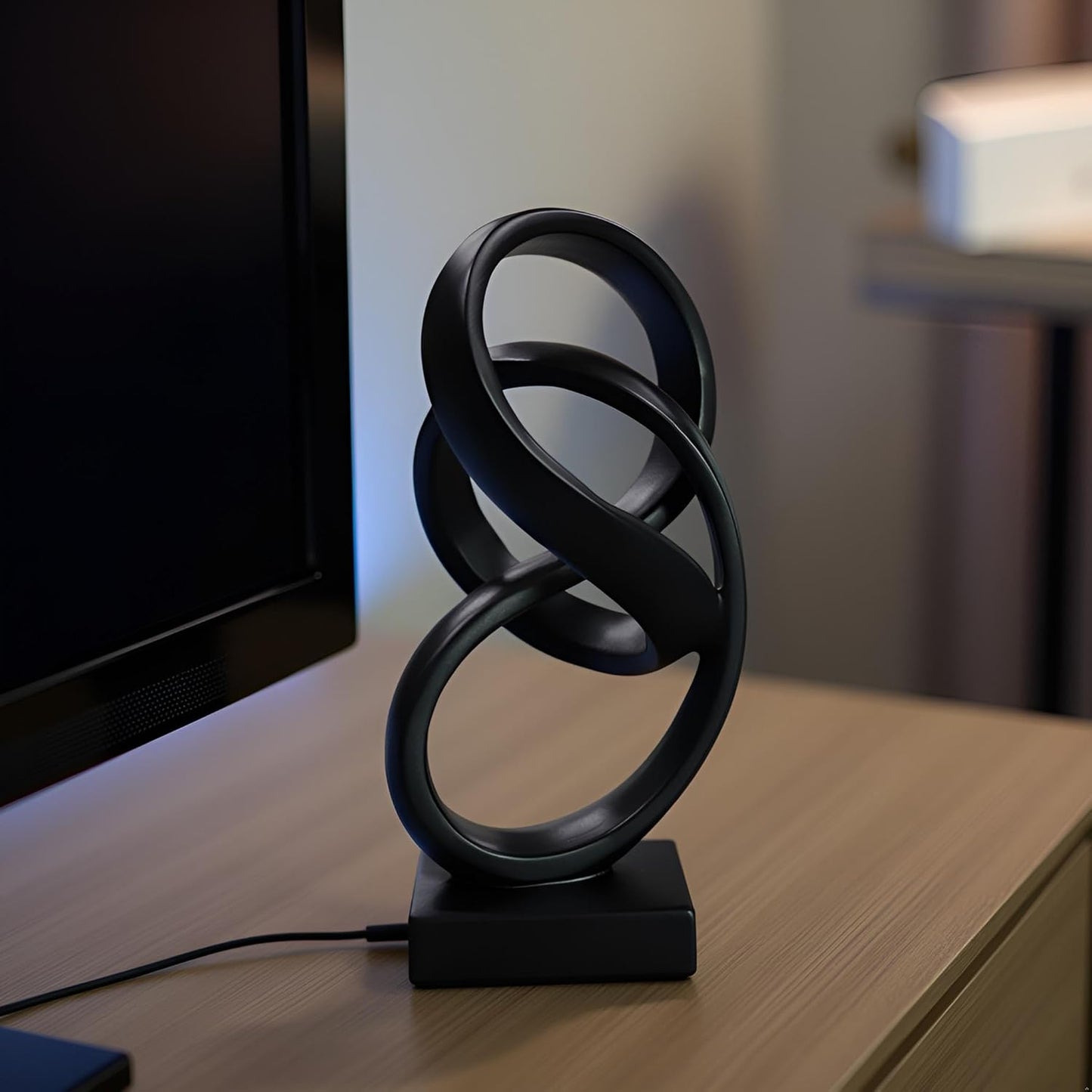 10" Modern Abstract Ribbon Decorative Sculpture, Knot Sculptures,Home Decor,Coffee Table Statues,Dining Living Room Desk Decor（White）