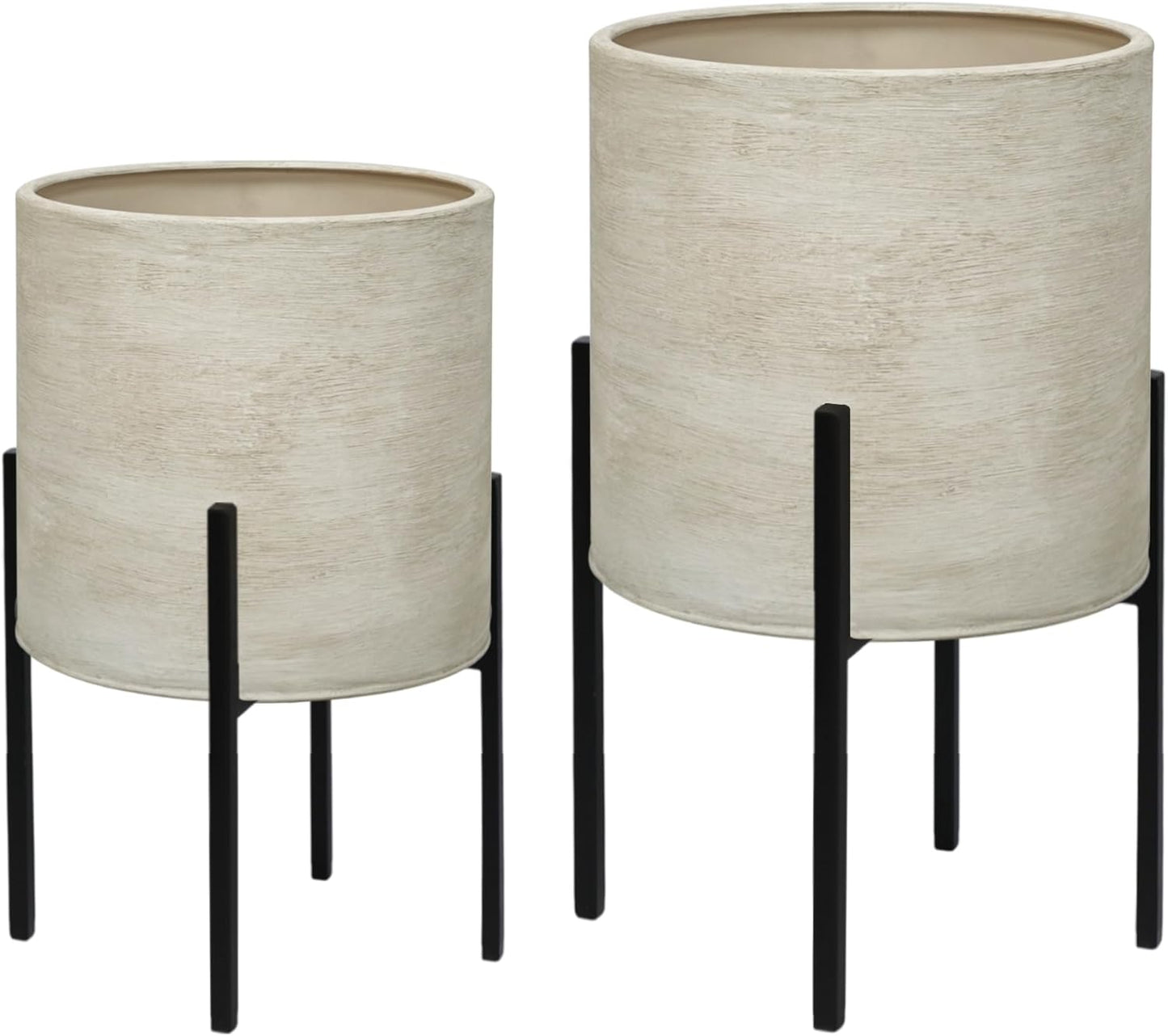 ARNIS Modern Plant Pots, Set of 2 Large Planters with Stand, Decorative Planters, Metal Pots with Drainage Holes for Living Room, Office, Garden or Balcony, 8.25 &10.5 Inch, Dirt