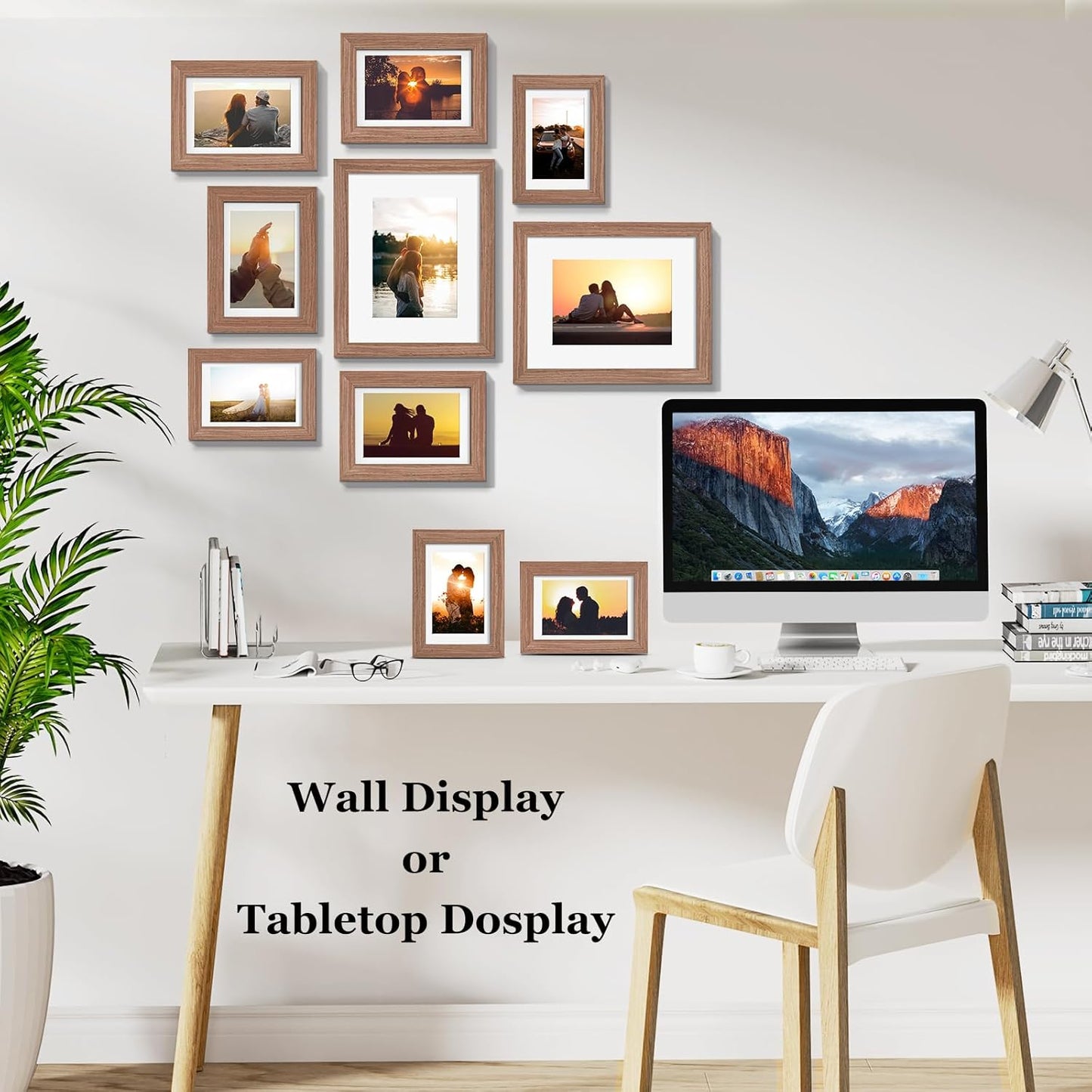 Povrgive Picture Frames, Made of Real Glass and Wooden Frame, Gallery Photo Frames Set of 10 for Collage Wall Decor, Multi Sizes Including 8x10, 5x7, 4x6 for Mounting or Tabletop Display, Wood