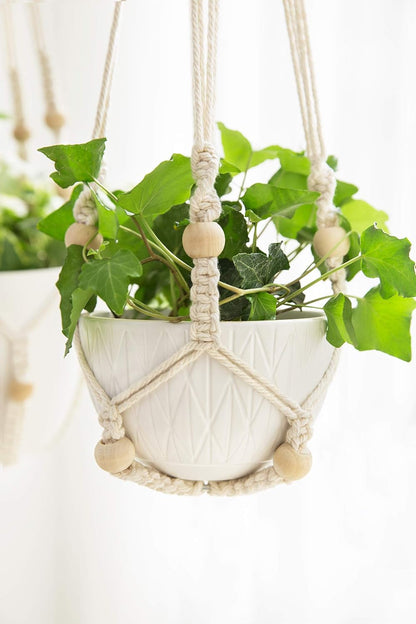 Mkono 3 Pack Macrame Plant Hangers Indoor Different Size Hanging Planter Basket Flower Pot Holder with Beads No Tassels 35"/29"/23", Medium, Brown