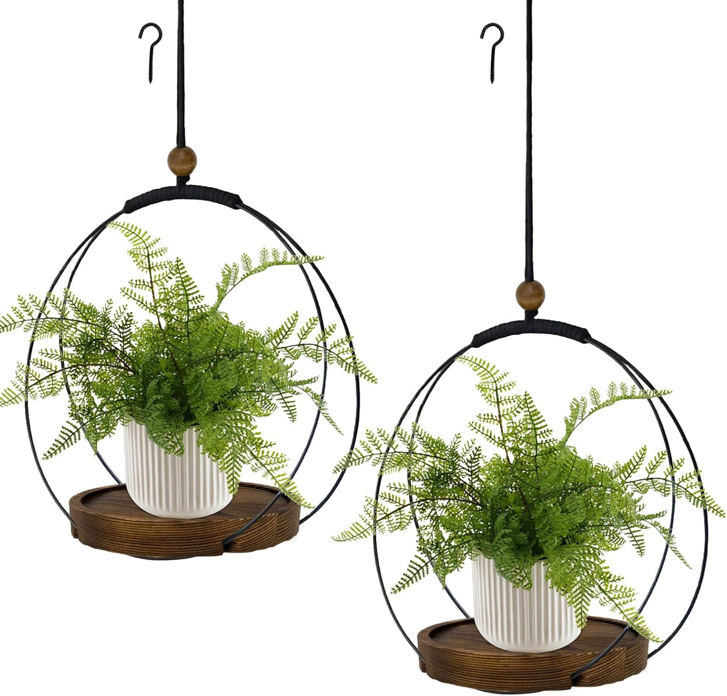 Hanging Planter for Indoor Plants, Black Plant Hanger Indoor with Sturdy Wood Base, Modern Boho Macrame Plant Hanger for 3-5.5 Inch Pot, Hanging Wall Ceiling Window Home Decor (Pots Not Included)