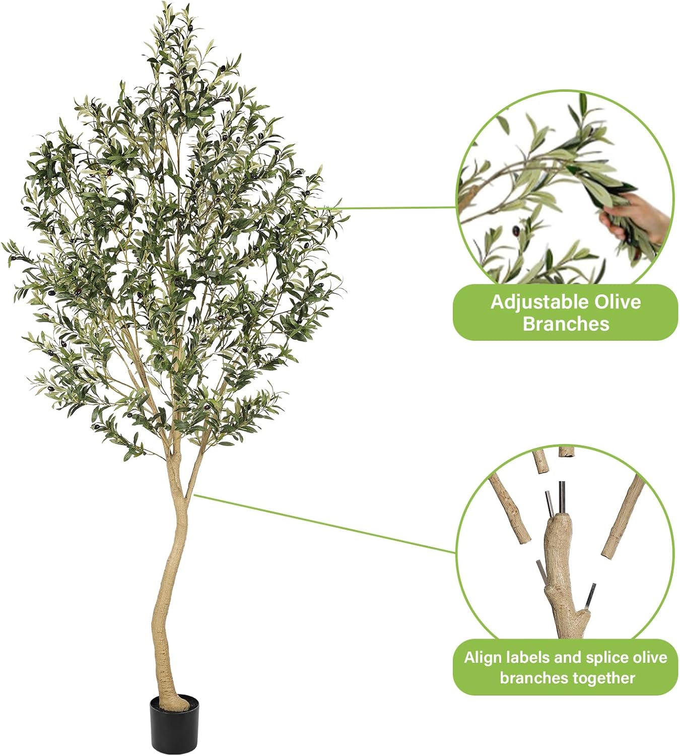 Realead Faux Olive Tree 7ft - Realistic Tall Olive Trees Artificial Indoor - Large Fake Olive Tree with Natural Wood Trunk and Lifelike Leaves - Artificial Olive Tree for Home Office Decor