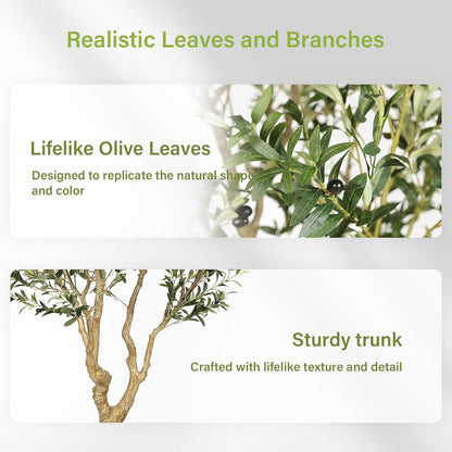 FEELEAD Olive Trees Artificial Indoor 7ft – Faux Olive Tree 7 Feet with Natural Looking Trunk, Realistic Leaves and Lifelike Fruits, Fake Olive Tree for Home Office Living Room Decor