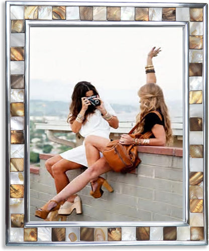 Silver Plate Picture Frame 5x7 Mother of Pearl 5 by 7 Photo Frame Mosaic Glass Tabletop Frame (Grey+ White,1pc)