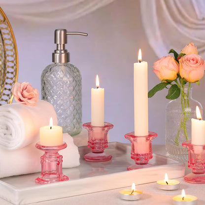 Lanttu Candlestick Holders Bulk, 12 Pcs Glass Candle Holders Set Clear, Crystal Taper Candle Holder for Wedding, Table Centerpiece, Home Decoration