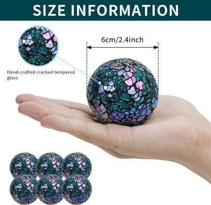 Kesywale 6PCS Decorative Balls Set 2.4 Inches/ 6cm Small Mosaic Spheres Glass Orbs Decorative Balls for Centerpiece Bowls Vases Fillers Dining Coffee Table Wedding Party Decor (Black)