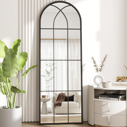 Dewfig 65"x 22" Arched Window pane Full Length Mirror, Wall Mirror, Floor Standing Mirrors, Farmhouse Long Full Body Mirrors Wall Mounted for Living Room, Bedroom, Entryway, Fireplace, Black