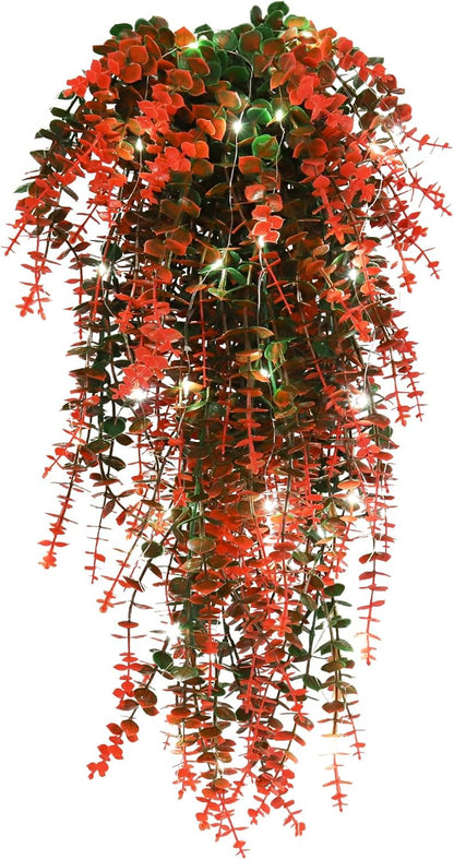 RECUTMS Artificial Hanging Plants Fake Hanging Plant Faux Eucalyptus Leaf Greenery Vine Outdoor UV Resistant Plastic Plants Home Garden Wedding Party Indoor Outdoor Decorations(White)