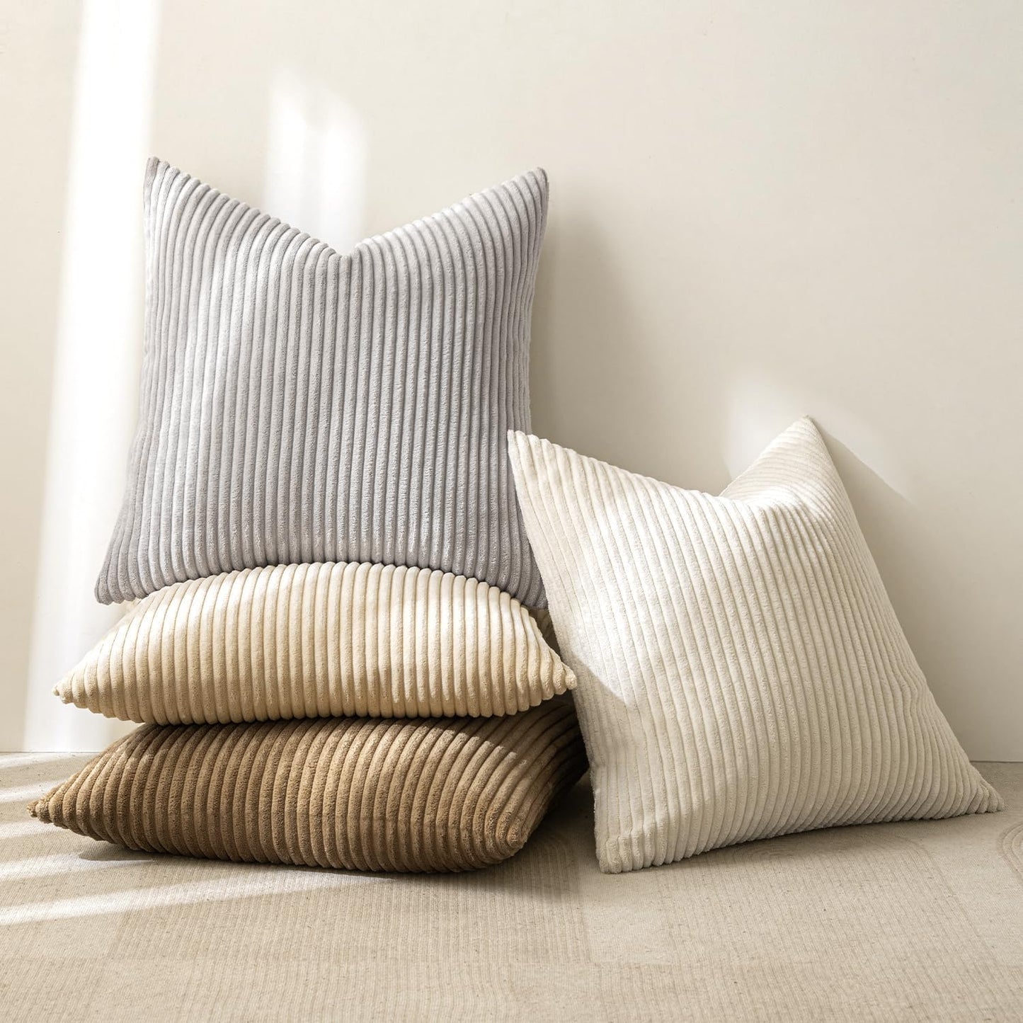 MIULEE Boho Farmhouse Sage Green Throw Pillow Covers 18x18 Inch Set of 4 Mordern Nordic Cushion Covers Soft Corduroy Spring Home Decor for Couch Bed Sofa Living Room Forest Green