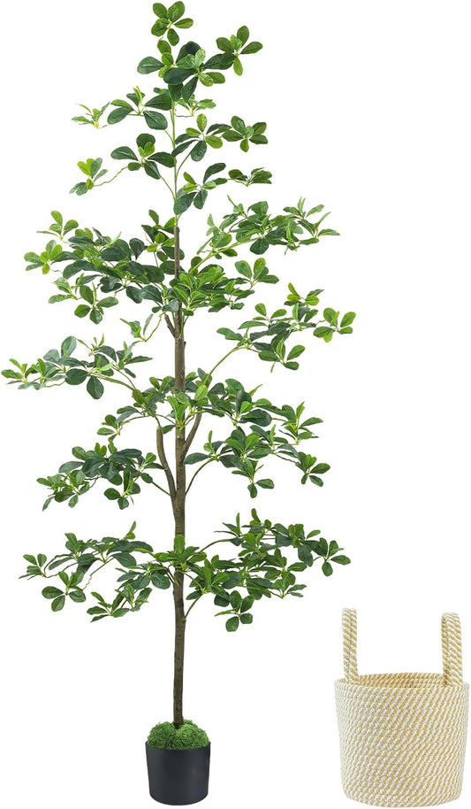 Caxchiling Faux Eucalyptus Tree 6FT, Artificial Potted Tree for Indoor Outdoor, Fake Floor Plants with Natural Wood Trunk, Home Office Living Room Bedroom Decor
