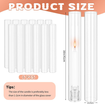 24 PCS Hurricane Candle Holder, 2.5" W x 14" H Open Ended Glass Candle Cylinder Sleeve, Clear Glass Cylinder Candle Holder, Open Flame Candle Chimney Tube Cover, Bottomless Cylindrical Glass
