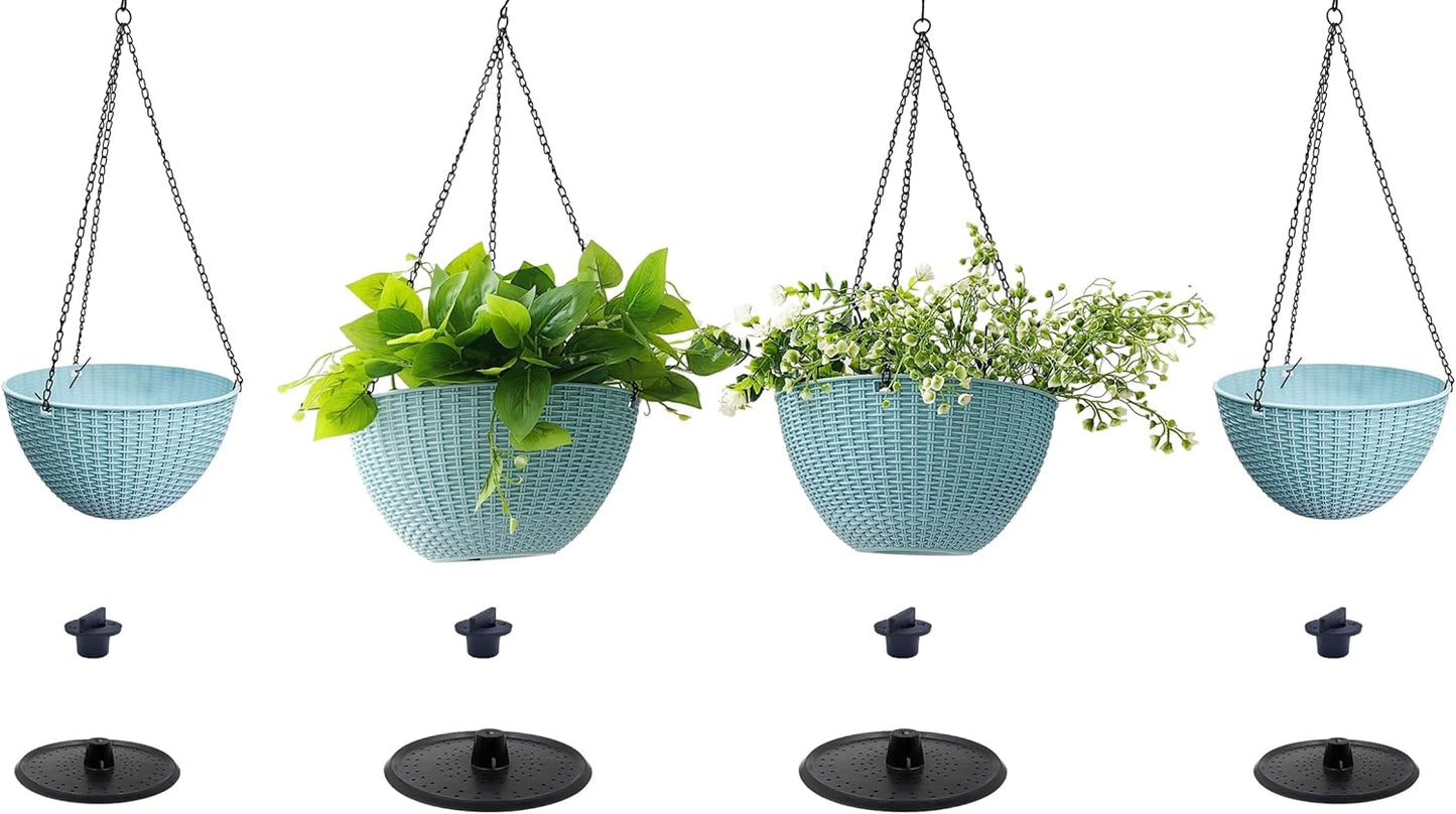 RooTrimmer Hanging Planters for Indoor Outdoor Plants 8 and 10 Inch, 4 Packs Hanging Flower Pot with Drainage Holes, Self-Watering Hanging Basket Perfect for Home, Office and Garden, White