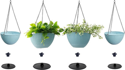 RooTrimmer Hanging Planters for Indoor Outdoor Plants 8 and 10 Inch, 4 Packs Hanging Flower Pot with Drainage Holes, Self-Watering Hanging Basket Perfect for Home, Office and Garden, White