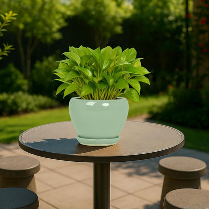 Deep Dream 6 Inch Plant Pots- Ceramic Planter Pot with Drainage Hole and Saucer, Round Flower Pot for Indoor Outdoor Succulent, Snake Plants and Cactus, Blue