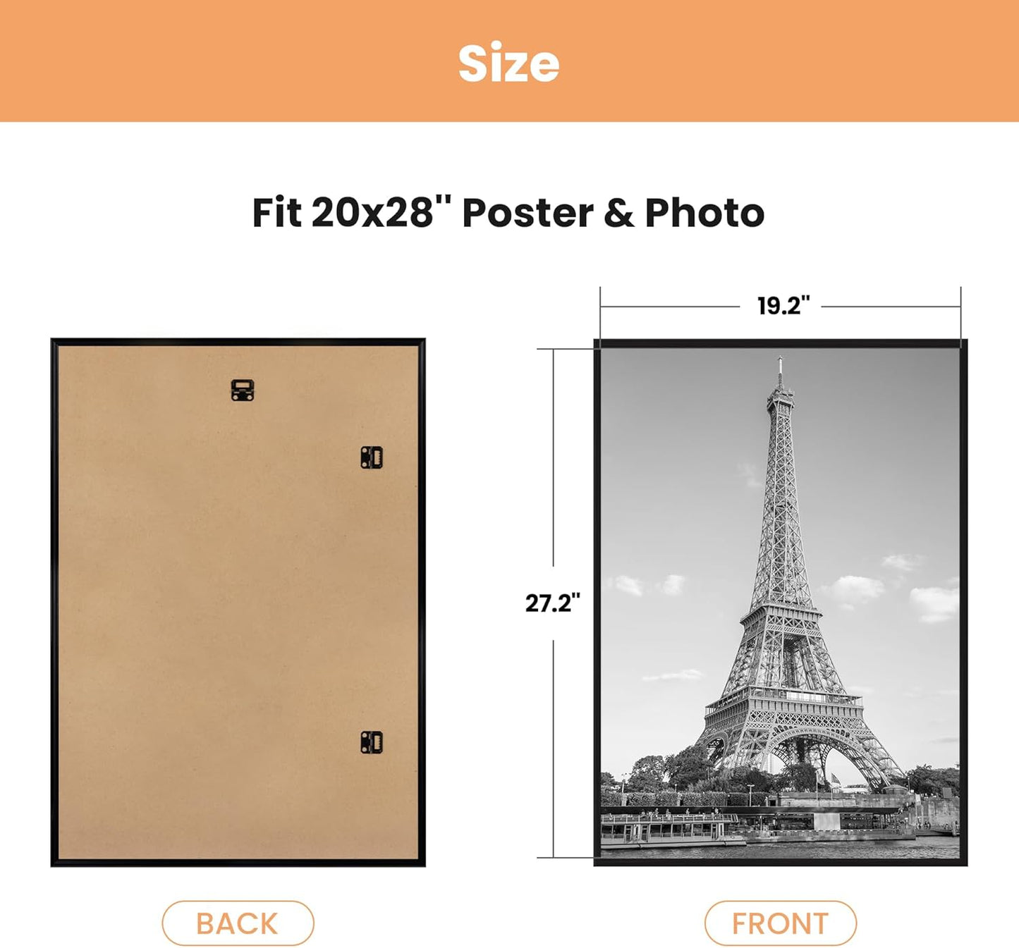 upsimples 18x24 Picture Frame Black 3 Pack, Scratch-Proof Poster Frames 18 x 24 for Photo Gallery - Slide-In Strips, Horizontal or Vertical Wall Mounting
