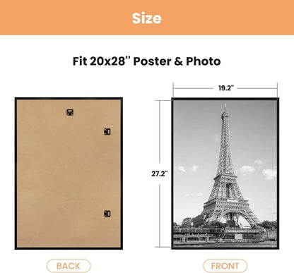 upsimples 24x36 Poster Frame Black 3 Pack, Scratch-Proof Picture Frames 24 x 36 for Photo Gallery - Slide-In Strips, Horizontal or Vertical Wall Mounting
