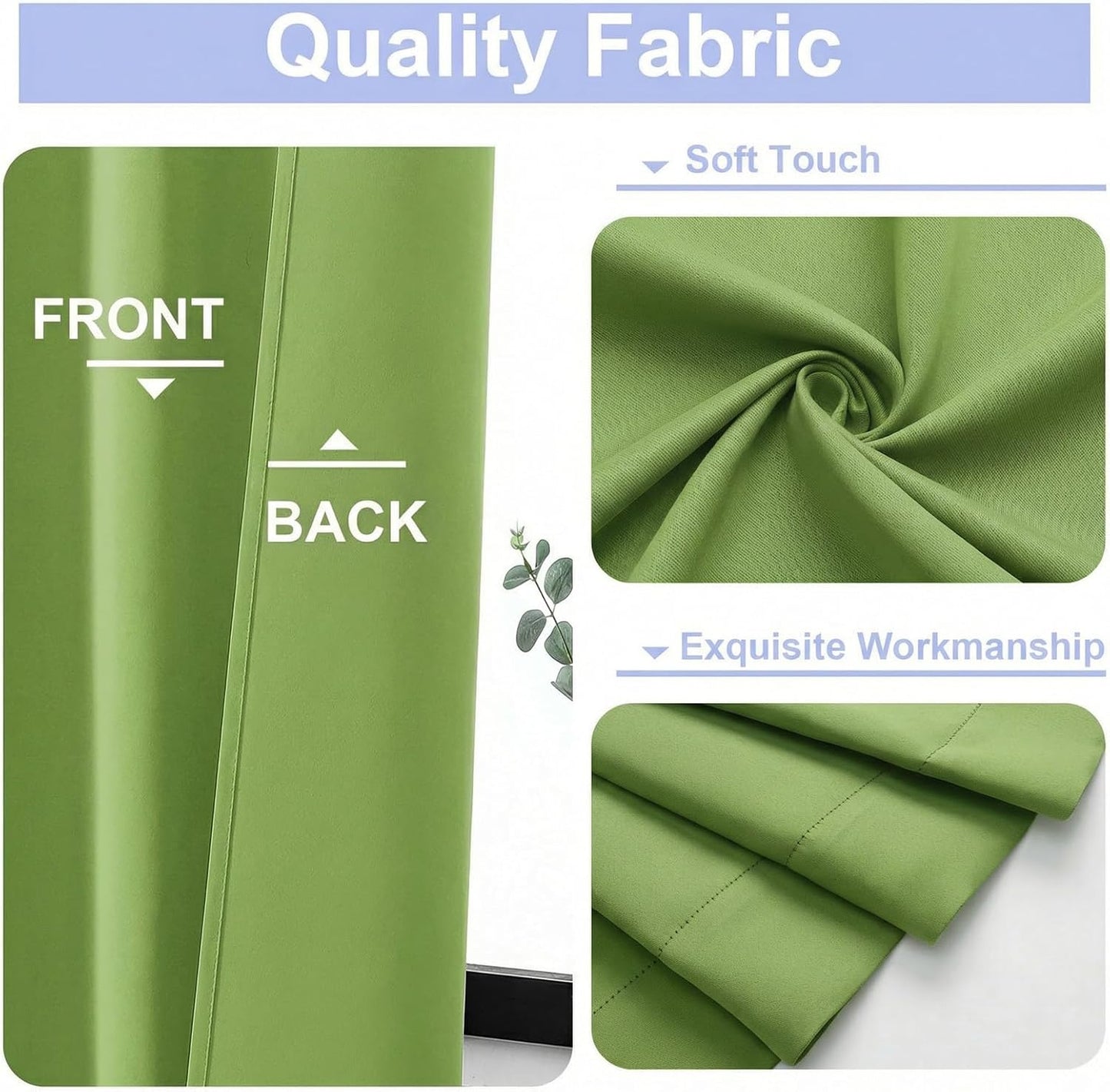 Simplebrand Ava Sage Green Blackout Curtains for Bedroom 63 Inch Length 2 Panels Set, Solid Thermal Insulated Energy Saving Rod Pocket Window Treatment Curtains Blackout Drapes, W40 x L63 Inch, Sage - Colors C